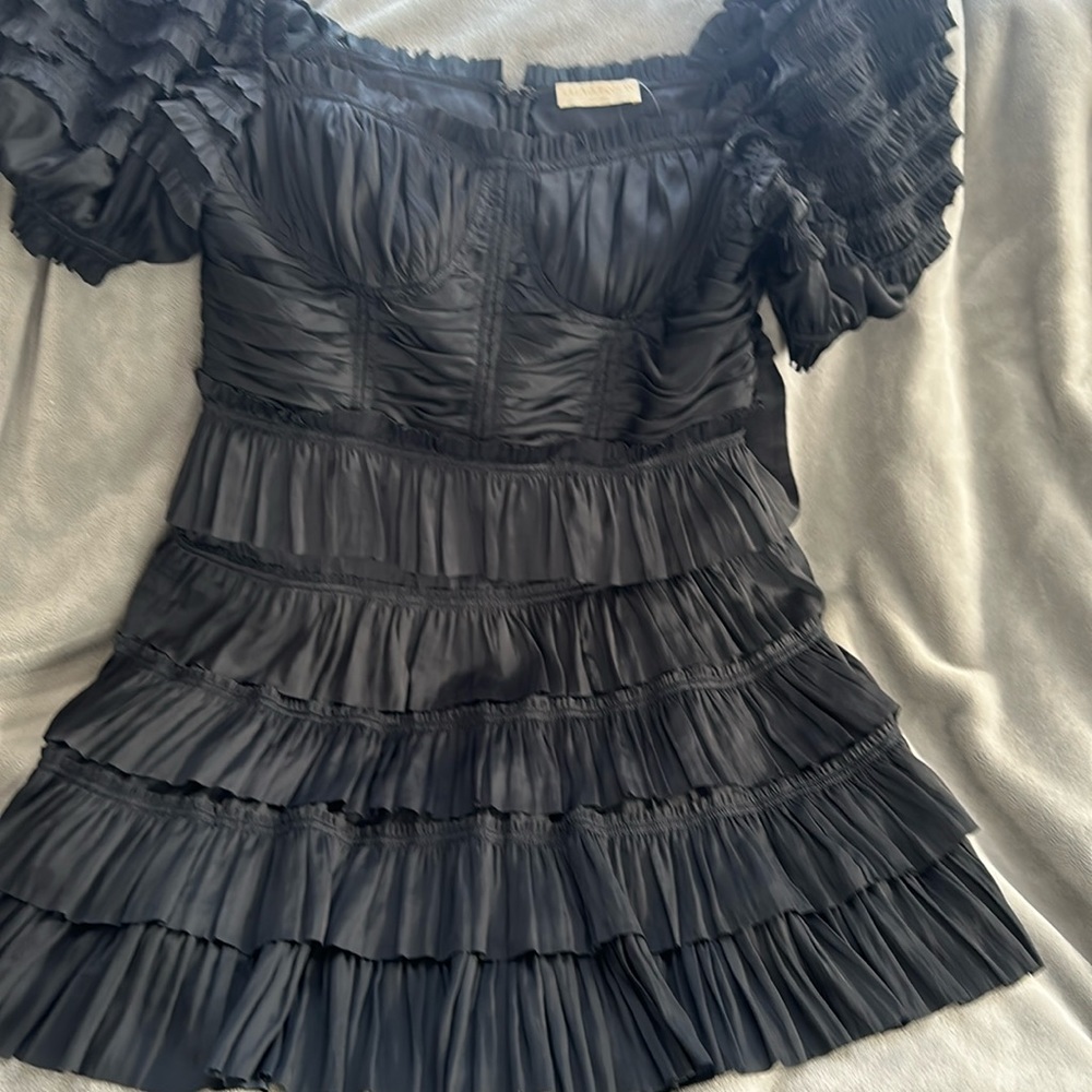 ULLA JOHNSON Lucette ruffled gathered satin mini dress